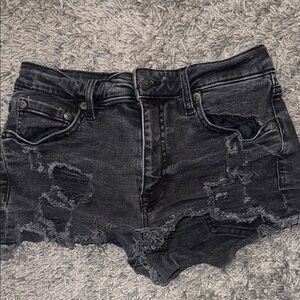 Distressed Black Denim Shorts